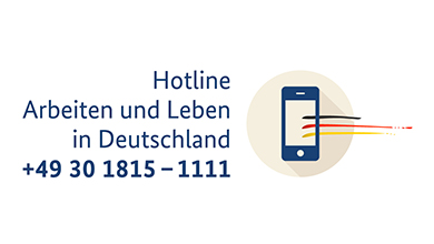 Logo der Hotline Arbeiten und Leben in Deutschland