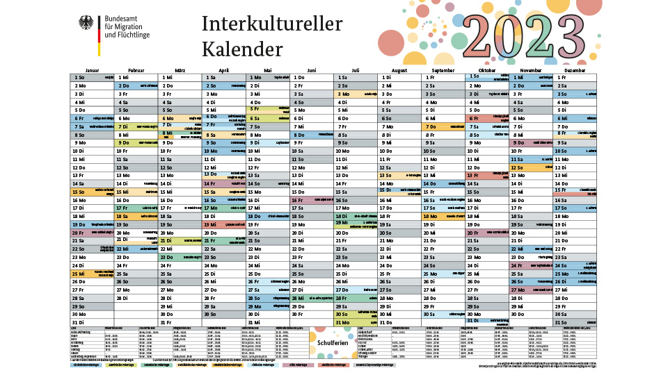 Grafik des Interkulturellen Kalenders 2023 (Quelle: © BAMF) Grafik des Interkulturellen Kalenders 2023