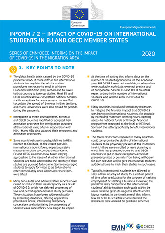 Cover EMN Inform: Auswirkungen von COVID-19 auf international Studierende in der EU und den OECD-Mitgliedsstaaten Cover EMN Inform: Auswirkungen von COVID-19 auf international Studierende in der EU und den OECD-Mitgliedsstaaten