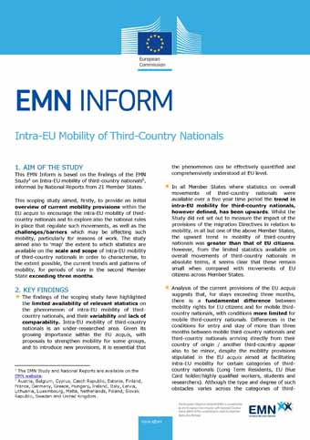 Cover: EMN Inform Intra-EU Mobility of Third-Country Nationals Cover: EMN Inform Intra-EU Mobility of Third-Country Nationals