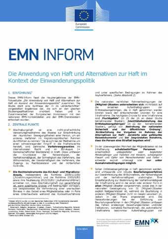 Cover: EMN Inform Anwendung von Haft und Alternativen zur Haft im Kontext der Einwanderungspolitik Cover: EMN Inform Anwendung von Haft und Alternativen zur Haft im Kontext der Einwanderungspolitik