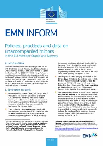 Cover: EMN Inform Policies, practices and data on unaccompanied minors in the EU Member States and Norway Cover: EMN Inform Policies, practices and data on unaccompanied minors in the EU Member States and Norway