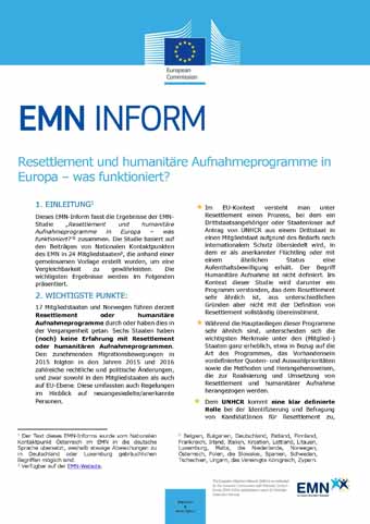 Cover: EMN Inform Resettlement und humanitäre Aufnahmeprogramme in Europa - was funktioniert?