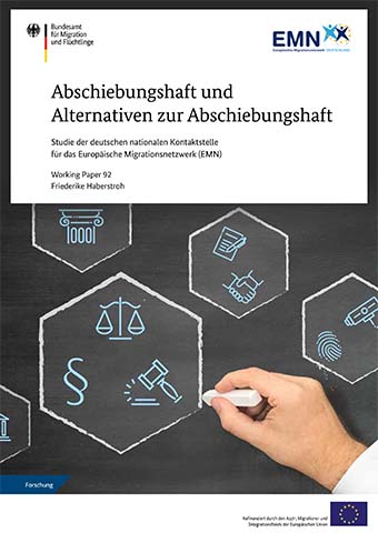 Cover: WP90 Abschiebungshaft und ihre Alternativen (Quelle:  BAMF (Coverbild: CrazyCloud - stock.adobe.com / Icons: Tettygreen - stock.adobe.com)) Cover: WP90 Abschiebungshaft und ihre Alternativen