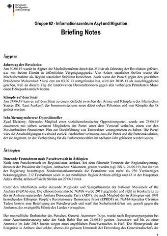 Titelseite der Briefing Notes 2019 (Source: BAMF) Titelseite der Briefing Notes 2019