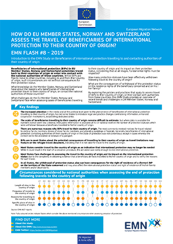 Cover: EMN Flash #8-2019 Beneficiaries of international protection travelling to and contacting authorities of their country of origin Cover: EMN Flash #8-2019 Beneficiaries of international protection travelling to and contacting authorities of their country of origin