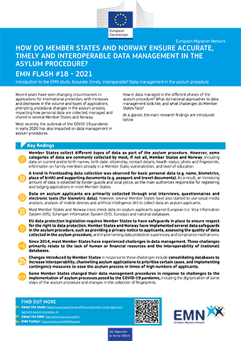 Cover: EMN Flash #18-2021 Data management in the asylum procedure Cover: EMN Flash #18-2021 Data management in the asylum procedure