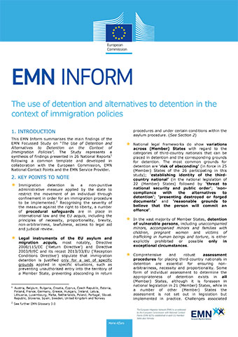Cover: EMN Inform The use of detention and alternatives to detention in the context of immigration policies Cover: EMN Inform The use of detention and alternatives to detention in the context of immigration policies